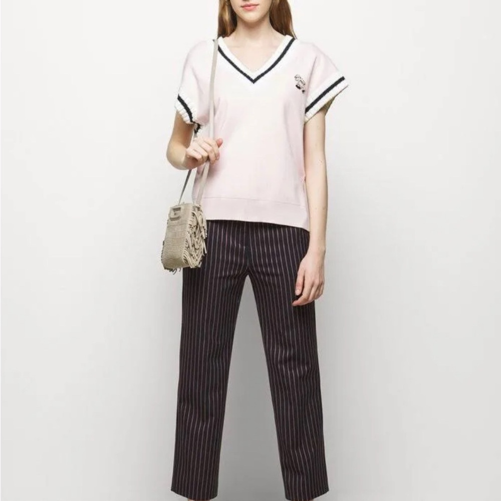 Maje PINK Women's Monette Striped Short Sleeve Edge Sweater Vest US One Size - Picture 6 of 17